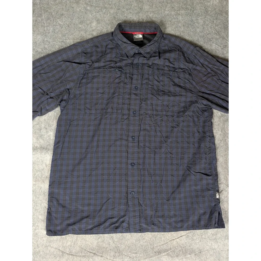 The North Face Mens Navy‎ Blue Gingham Check Long Sleeve Hiking Shirt 5150